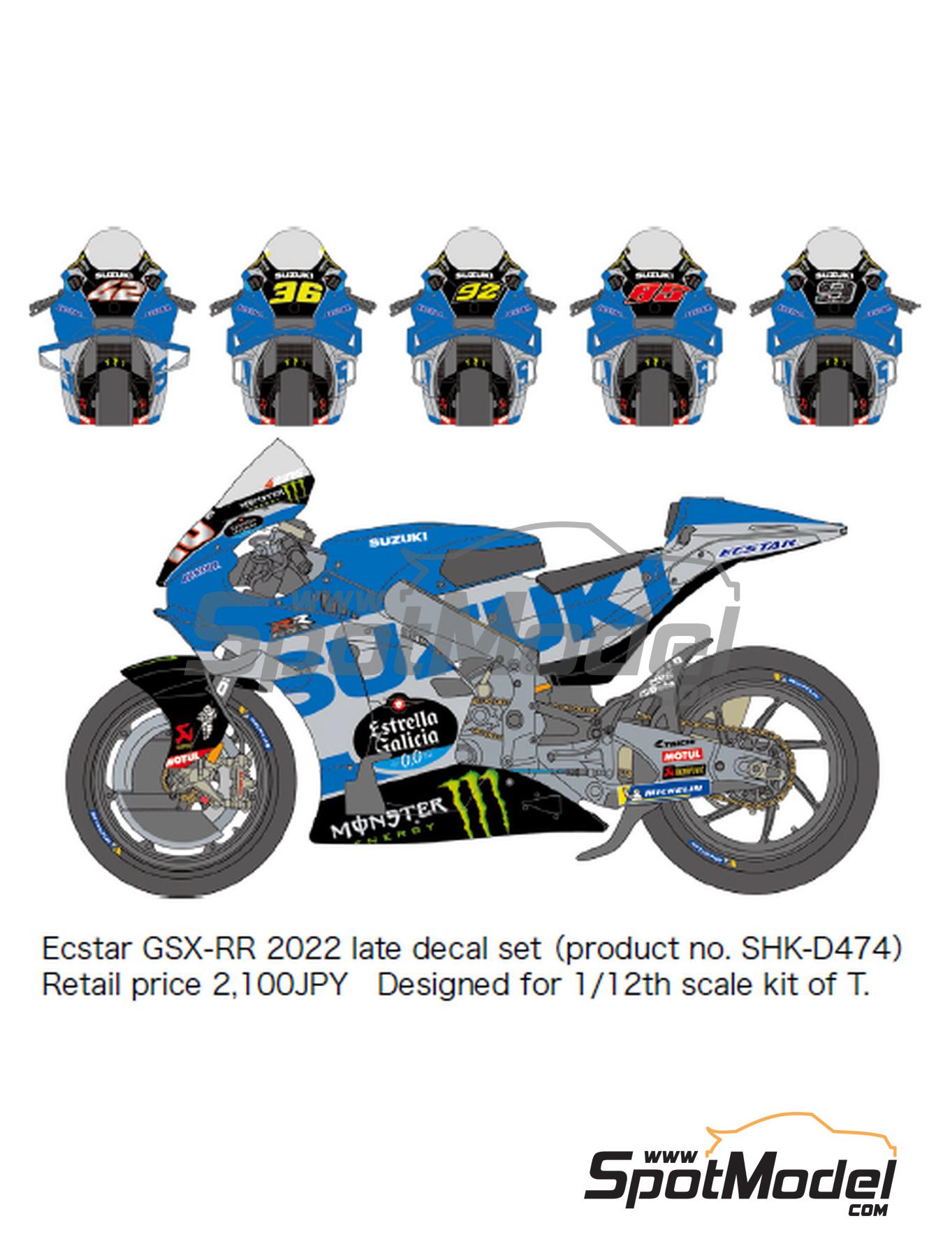 Suzuki GSX-RR Suzuki Ecstar Team sponsored by Estrella Galicia Monster -  Moto GP World Championship 2022. Marking / livery in 1/12 scale manufactured